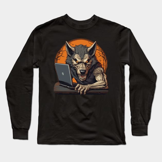 Werewolf IT computer developer Halloween design Long Sleeve T-Shirt by Edgi